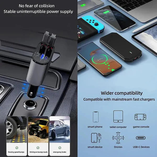 🎁 Flash Sale – Save 65% Today | 45W 4-in-1 Retractable Fast Car Charger for iPhone & Android 📱🚗