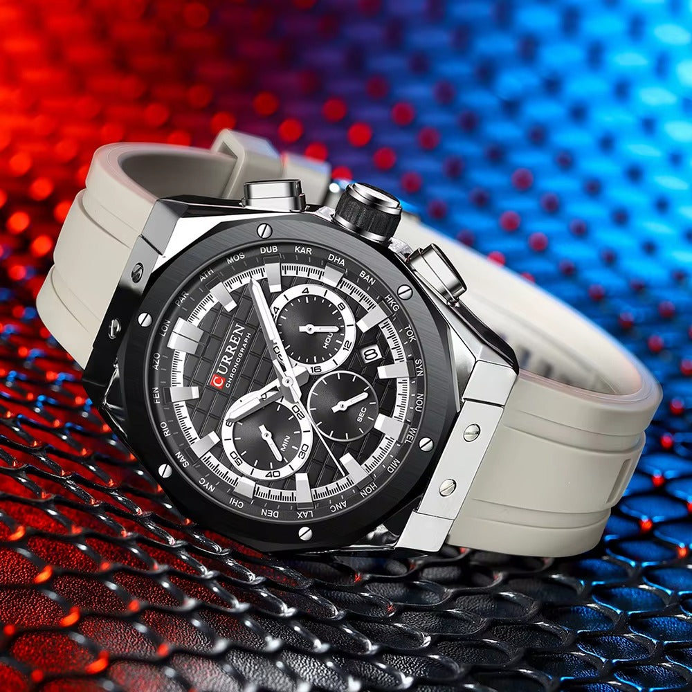 Men’s Chronograph Watch Gold Blue Sport Quartz Luminous Waterproof